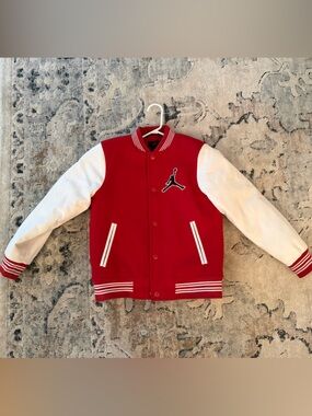 Jordan Red and White Letterman Jacket with Jumpman